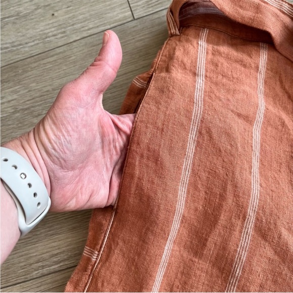 ANTHROPOLOGIE Cropped Wide Leg Linen Pant, Tie Front, Coral & White Stripe, M - Picture 6 of 11